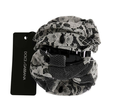 Dolce &amp; Gabbana – Haarklammer mit Blumenspitze und Kristallen in Schwarz und Weiß