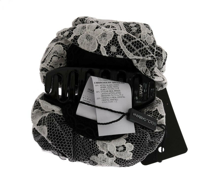 Dolce &amp; Gabbana – Haarklammer mit Blumenspitze und Kristallen in Schwarz und Weiß