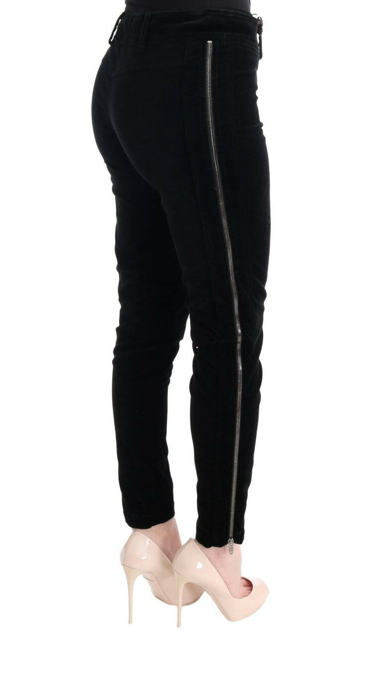 Ermanno Scervino Black Viscose Blend Velvet Cropped Pants