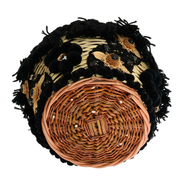 Dolce & Gabbana Beige Straw Snakeskin Pom Pom Crystal AGNESE Bag