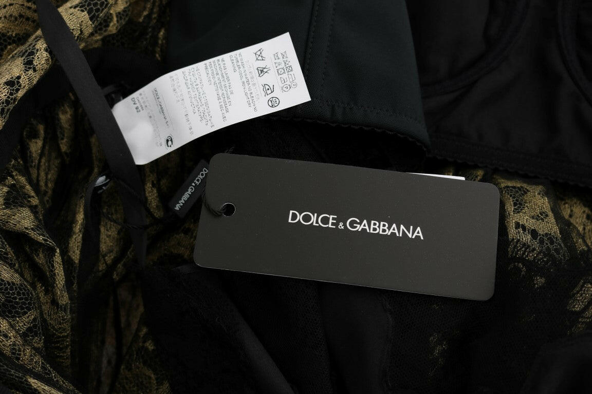 Dolce &amp; Gabbana – Schwarz-gelbes Etuikleid aus Kristallspitze