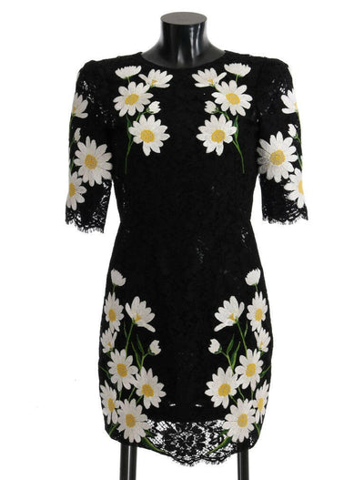 Robe noire en dentelle florale brodée de camomille Dolce &amp; Gabbana