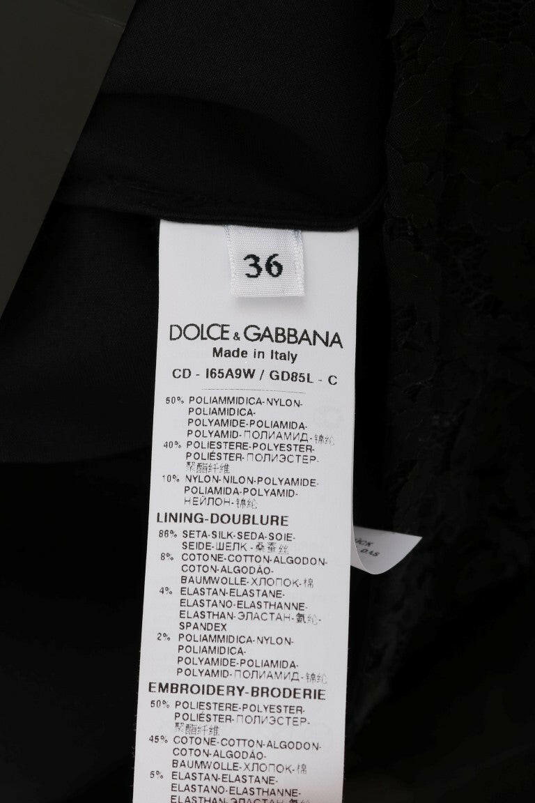 Robe droite élégante en dentelle noire avec appliques en forme de cœur Dolce &amp; Gabbana