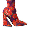 Dolce & Gabbana Purple Floral Jersey Stretch Boots Shoes