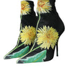 Dolce & Gabbana Black Floral Jersey Stretch Ankle Boots Shoes