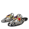 Dolce & Gabbana Gray Jacquard Crystal Mule Flat Sandals Shoes