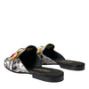 Dolce & Gabbana Gray Jacquard Crystal Mule Flat Sandals Shoes