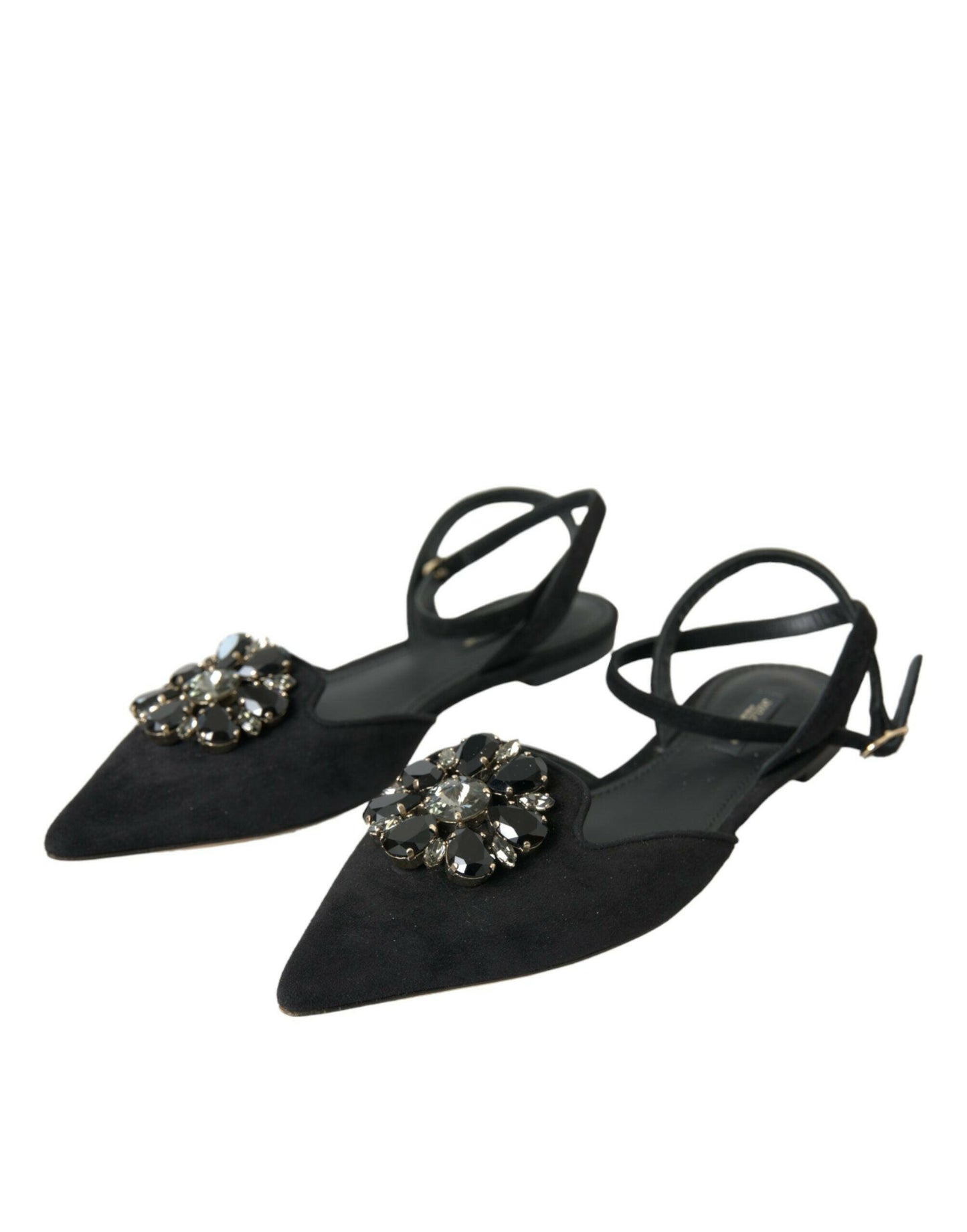 Dolce &amp; Gabbana Slingback-Sandalen aus schwarzem Leder mit Kristallen