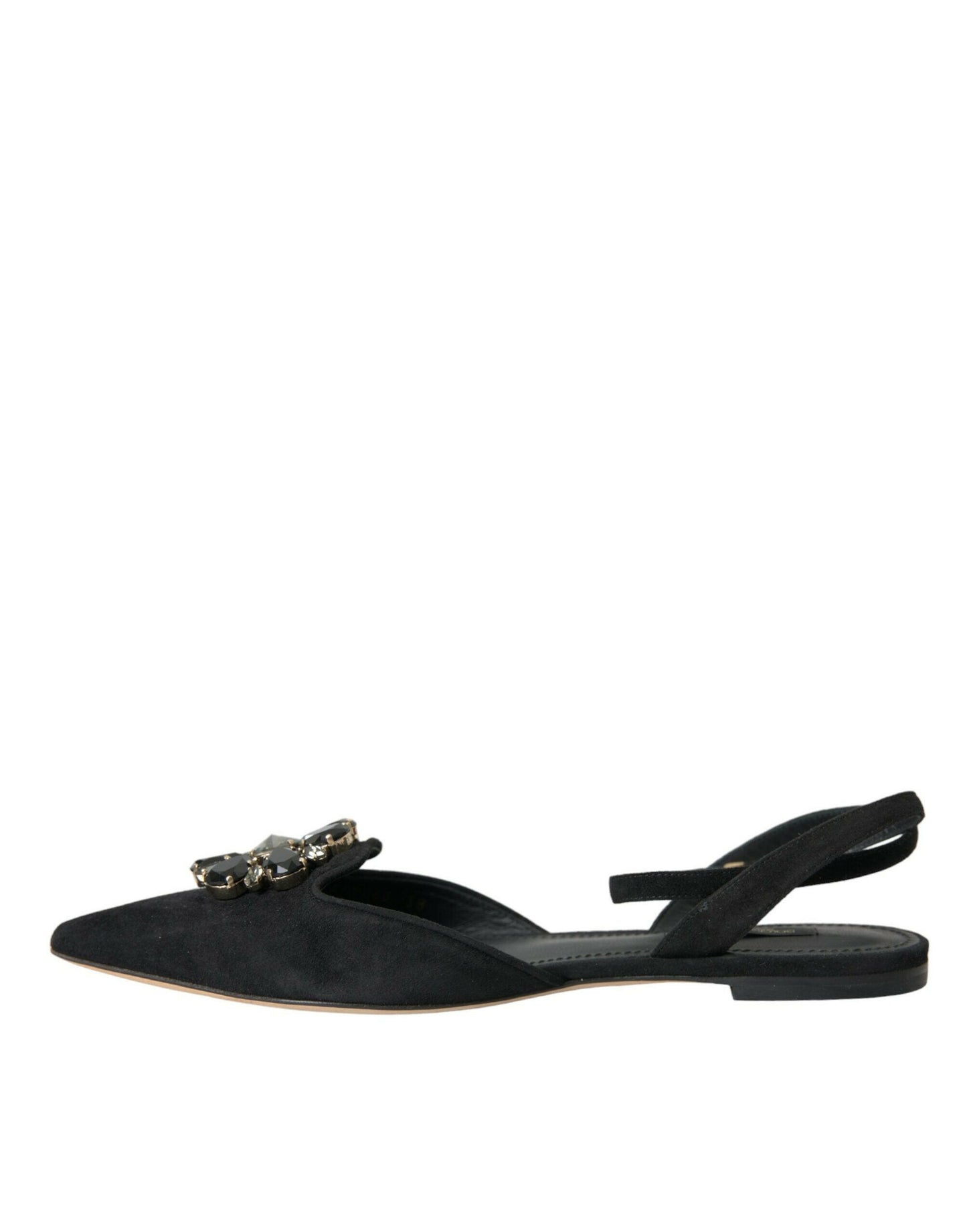 Dolce &amp; Gabbana Slingback-Sandalen aus schwarzem Leder mit Kristallen