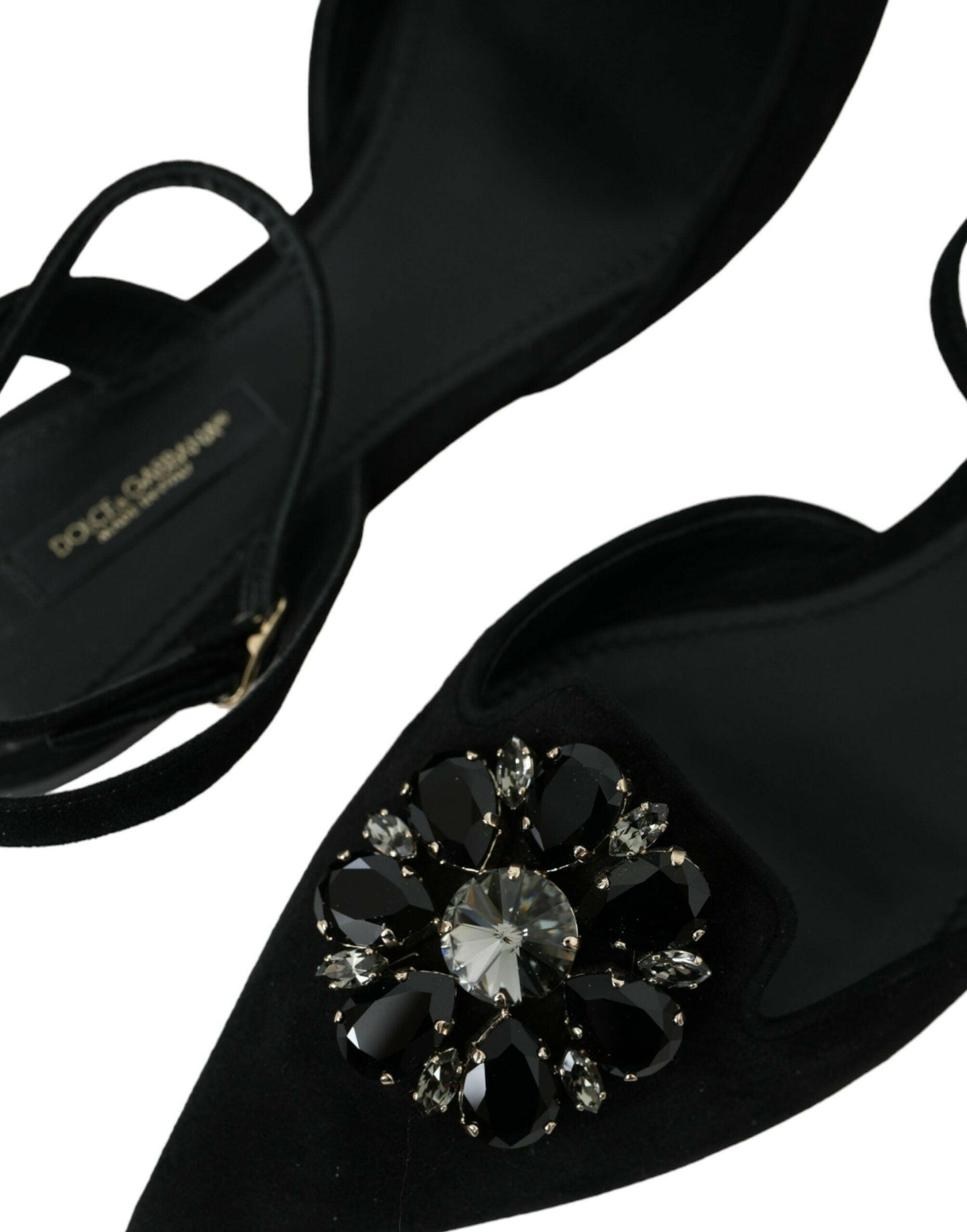 Dolce &amp; Gabbana Slingback-Sandalen aus schwarzem Leder mit Kristallen