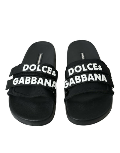 Claquettes plates en néoprène noir Dolce &amp; Gabbana, chaussures de plage