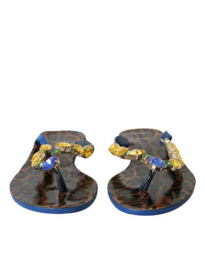 Chaussures de plage Dolce &amp; Gabbana en cuir de veau bleu cristal