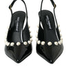 Dolce & Gabbana Black Leather Faux Pearl Heel Slingback Shoes