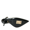 Dolce & Gabbana Black Leather Faux Pearl Heel Slingback Shoes