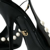 Dolce & Gabbana Black Leather Faux Pearl Heel Slingback Shoes
