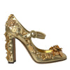 Escarpins Mary Jane en cuir doré et cristaux Dolce &amp; Gabbana