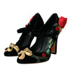 Dolce & Gabbana Black Roses Crystal Brooch Mary Jane Shoes