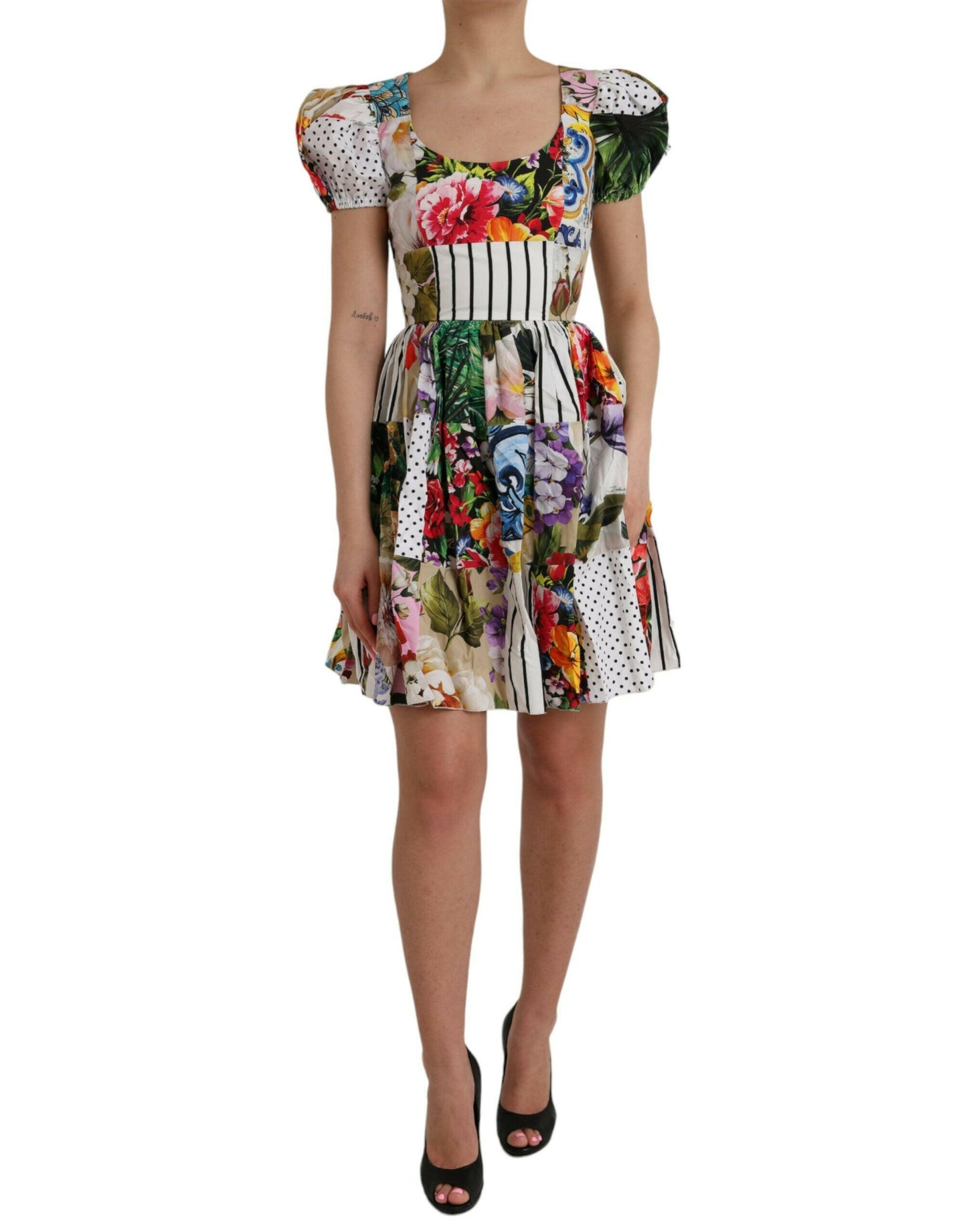 Dolce &amp; Gabbana Mehrfarbiges Patchwork-Minikleid aus Baumwolle im A-Linien-Stil