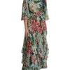 Dolce & Gabbana Blue Floral Print Tiered Long Maxi Dress