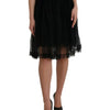 Dolce & Gabbana Black Nylon Lace Trim High Waist A-line Skirt