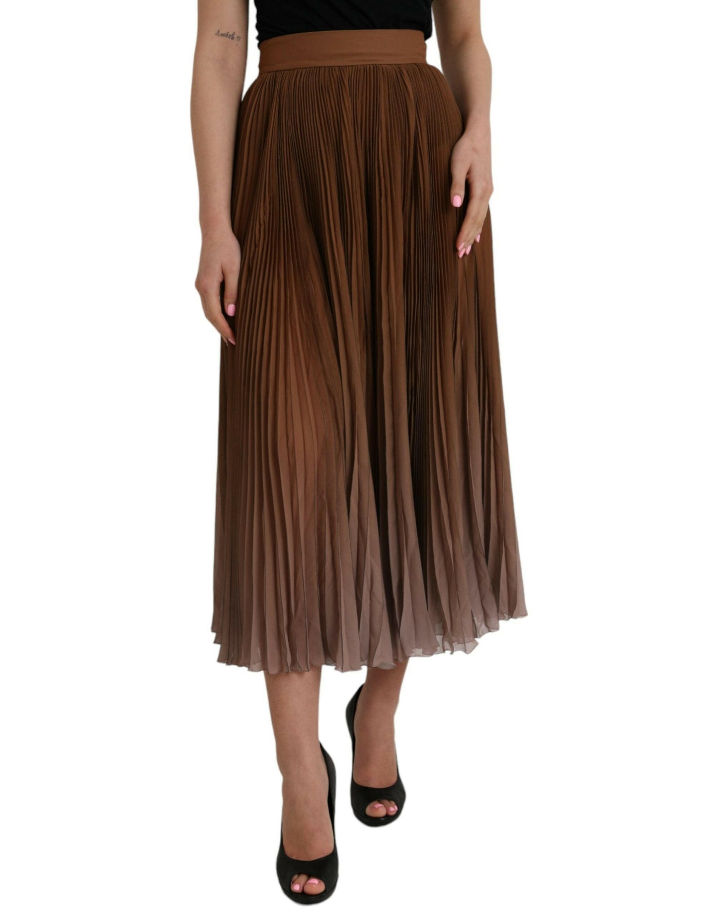 Jupe midi plissée taille haute en polyester marron Dolce &amp; Gabbana