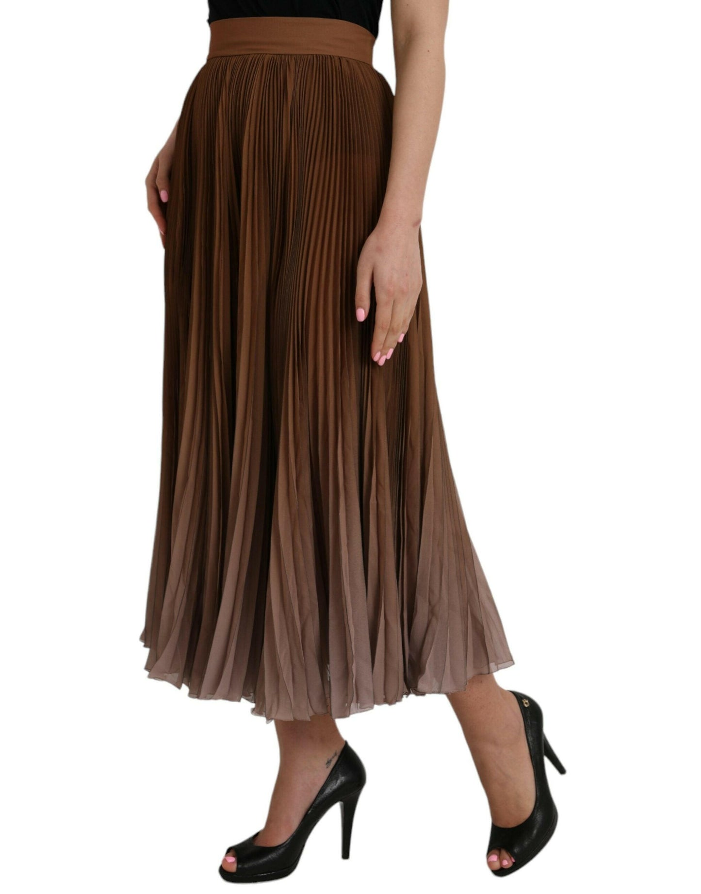 Jupe midi plissée taille haute en polyester marron Dolce &amp; Gabbana