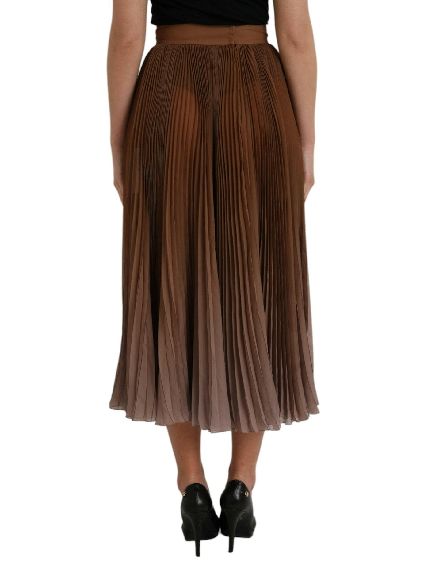 Jupe midi plissée taille haute en polyester marron Dolce &amp; Gabbana