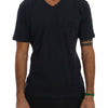Daniele Alessandrini Blaues Baumwoll-T-Shirt mit V-Ausschnitt