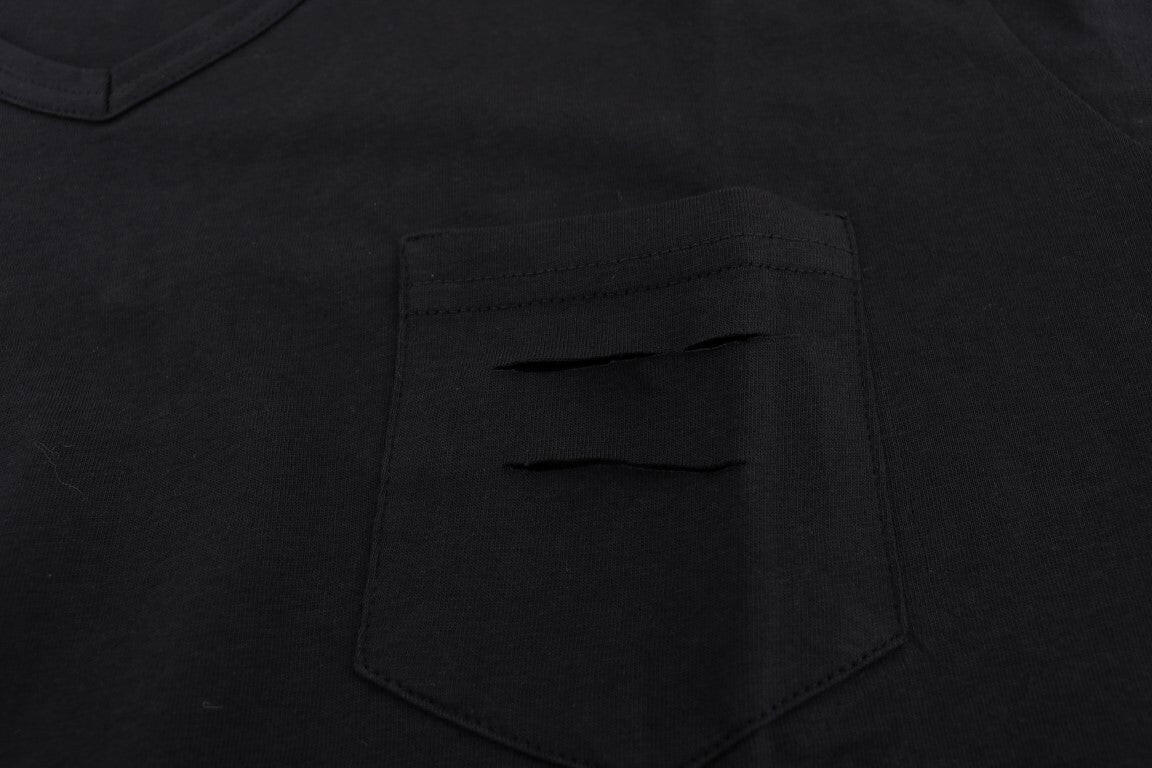 Daniele Alessandrini Blaues Baumwoll-T-Shirt mit V-Ausschnitt