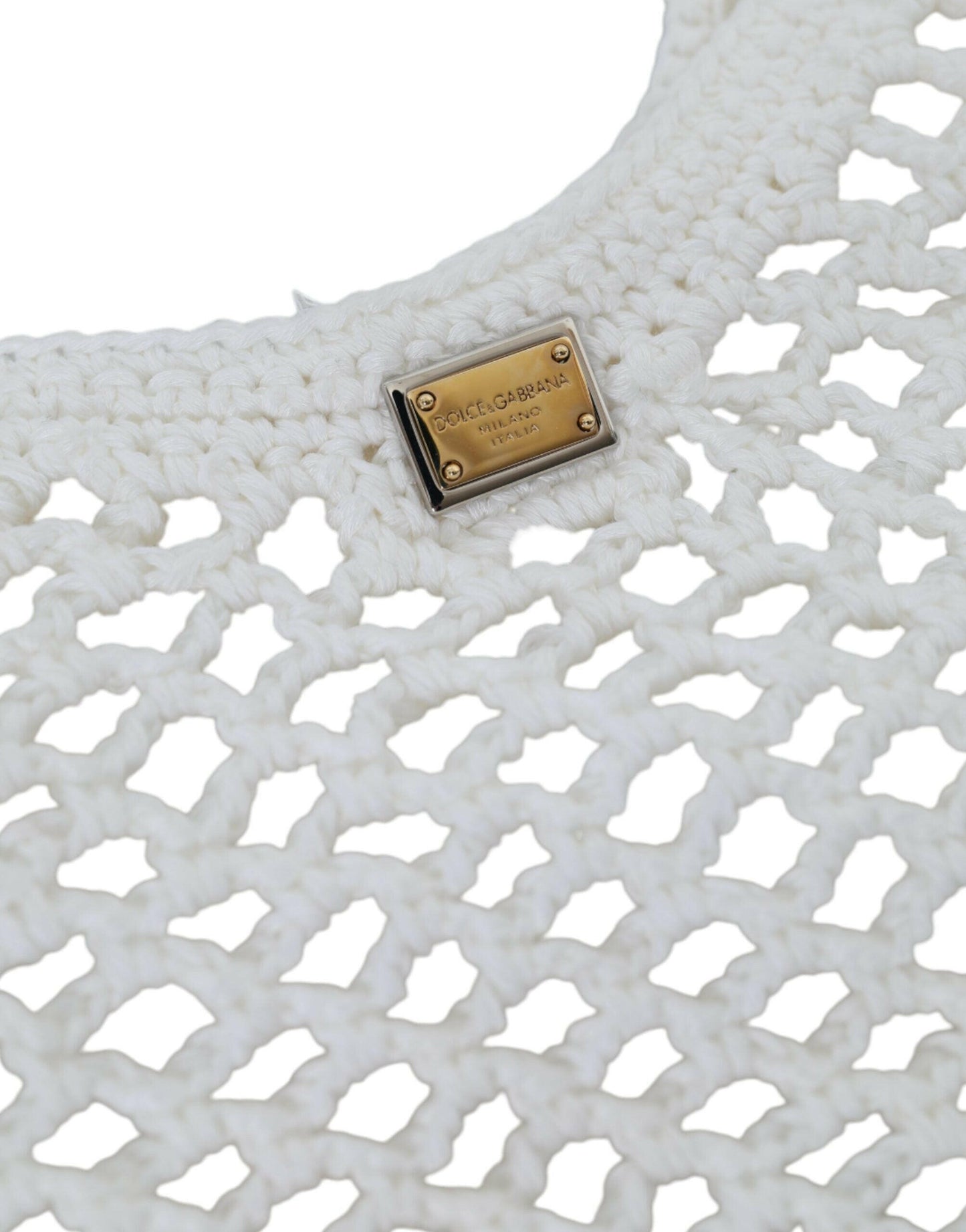 Dolce &amp; Gabbana – Einkaufstasche aus gestrickter Baumwolle mit Logo in Weiß und Grün