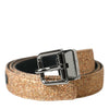 Dolce & Gabbana Gold Glitter Leather Silver Metal Buckle Belt