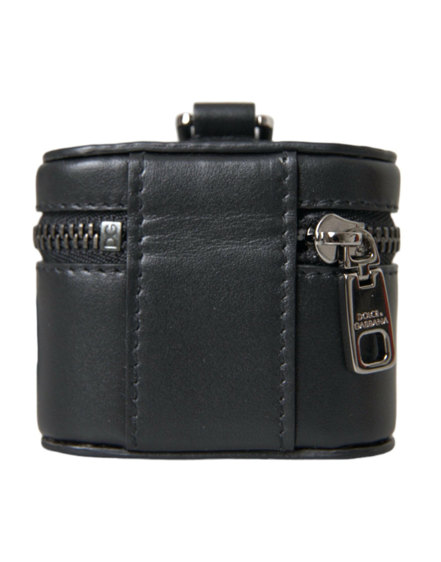 Étui pour Airpods Dolce &amp; Gabbana en cuir noir avec logo DG et métal argenté