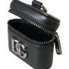 Étui pour Airpods Dolce &amp; Gabbana en cuir noir avec logo DG et métal argenté