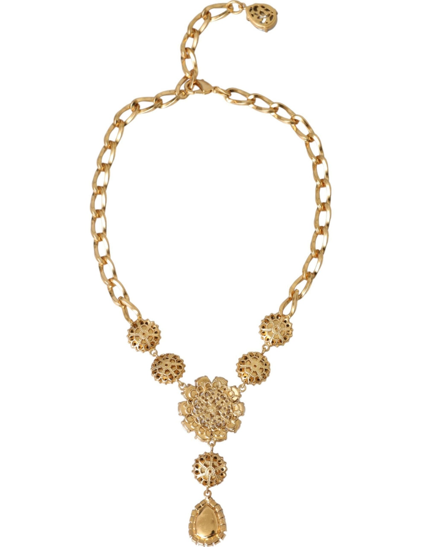 Collier Dolce &amp; Gabbana avec pendentifs en laiton doré et perles violettes et roses
