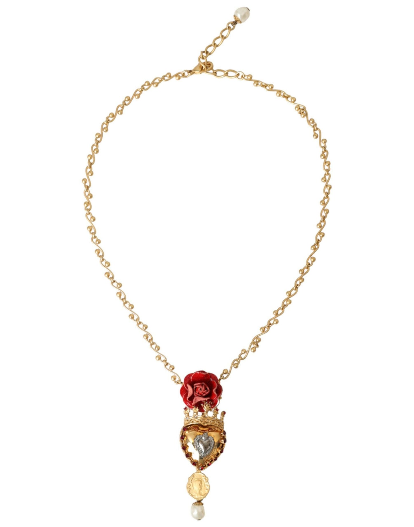 Collier Dolce &amp; Gabbana en laiton doré avec pendentif en cristal rose Sacré-Cœur