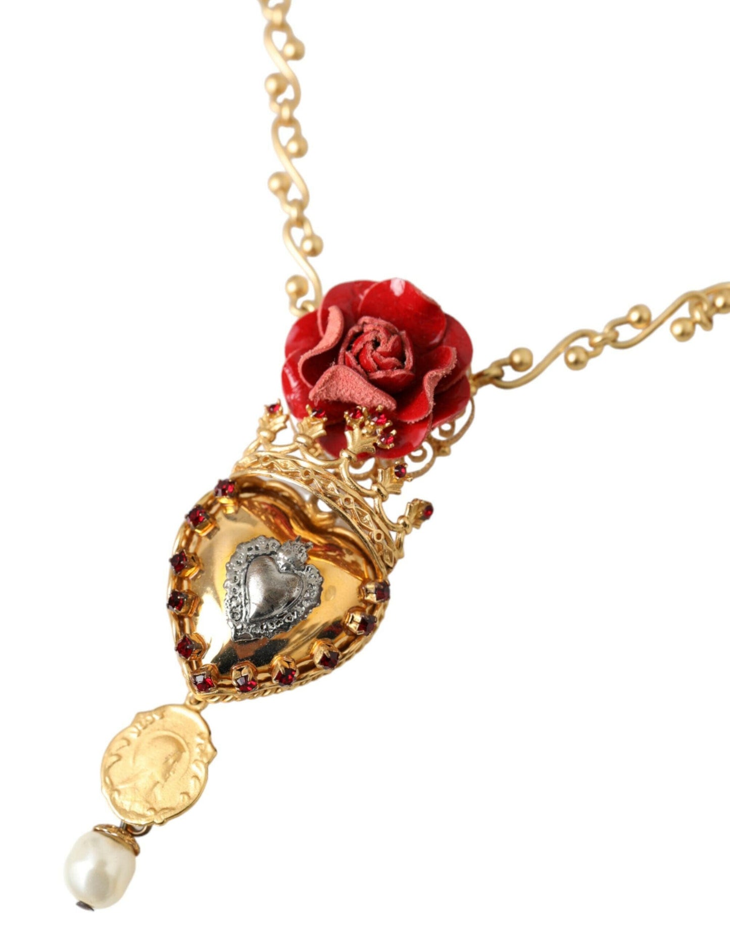 Collier Dolce &amp; Gabbana en laiton doré avec pendentif en cristal rose Sacré-Cœur