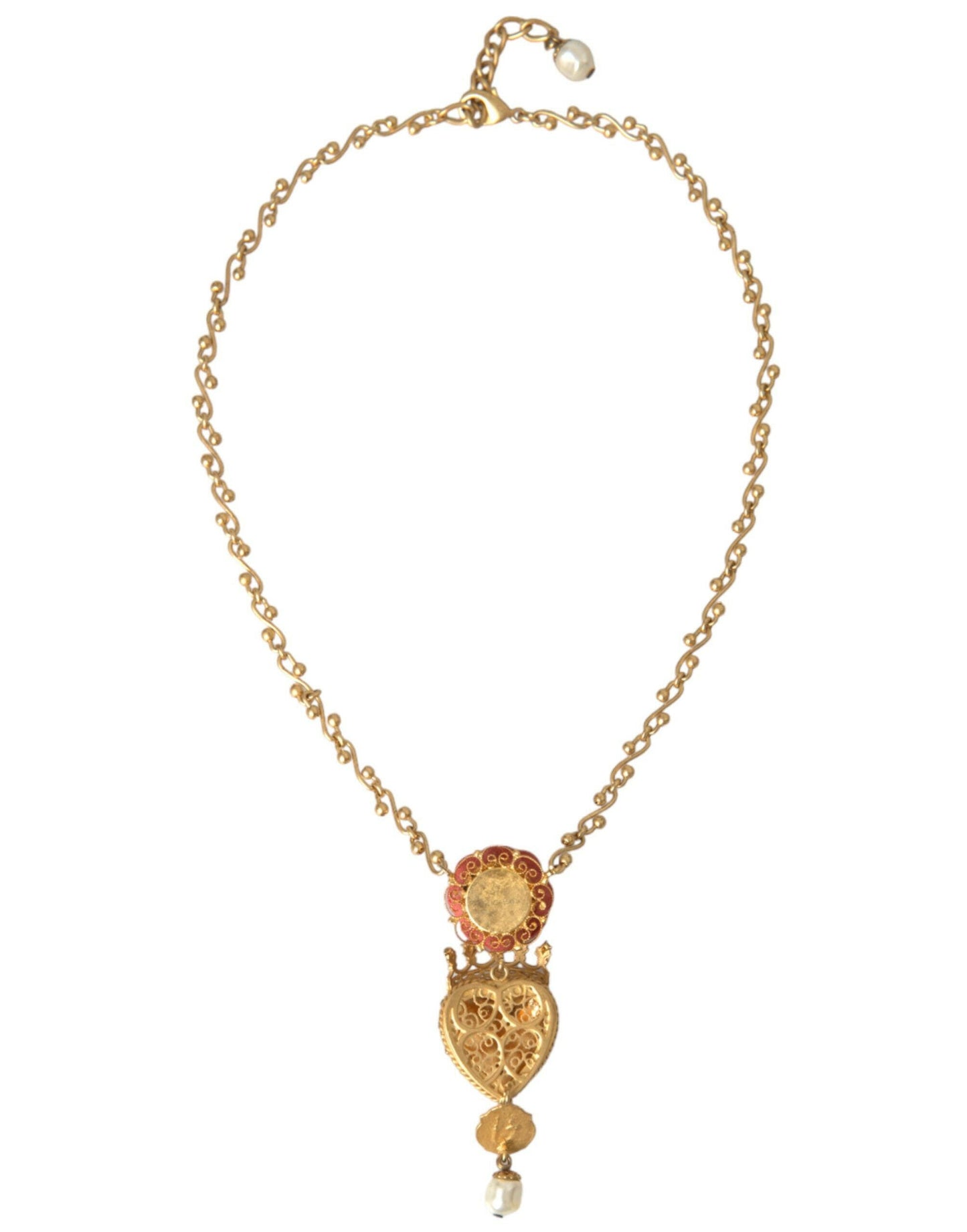 Collier Dolce &amp; Gabbana en laiton doré avec pendentif en cristal rose Sacré-Cœur