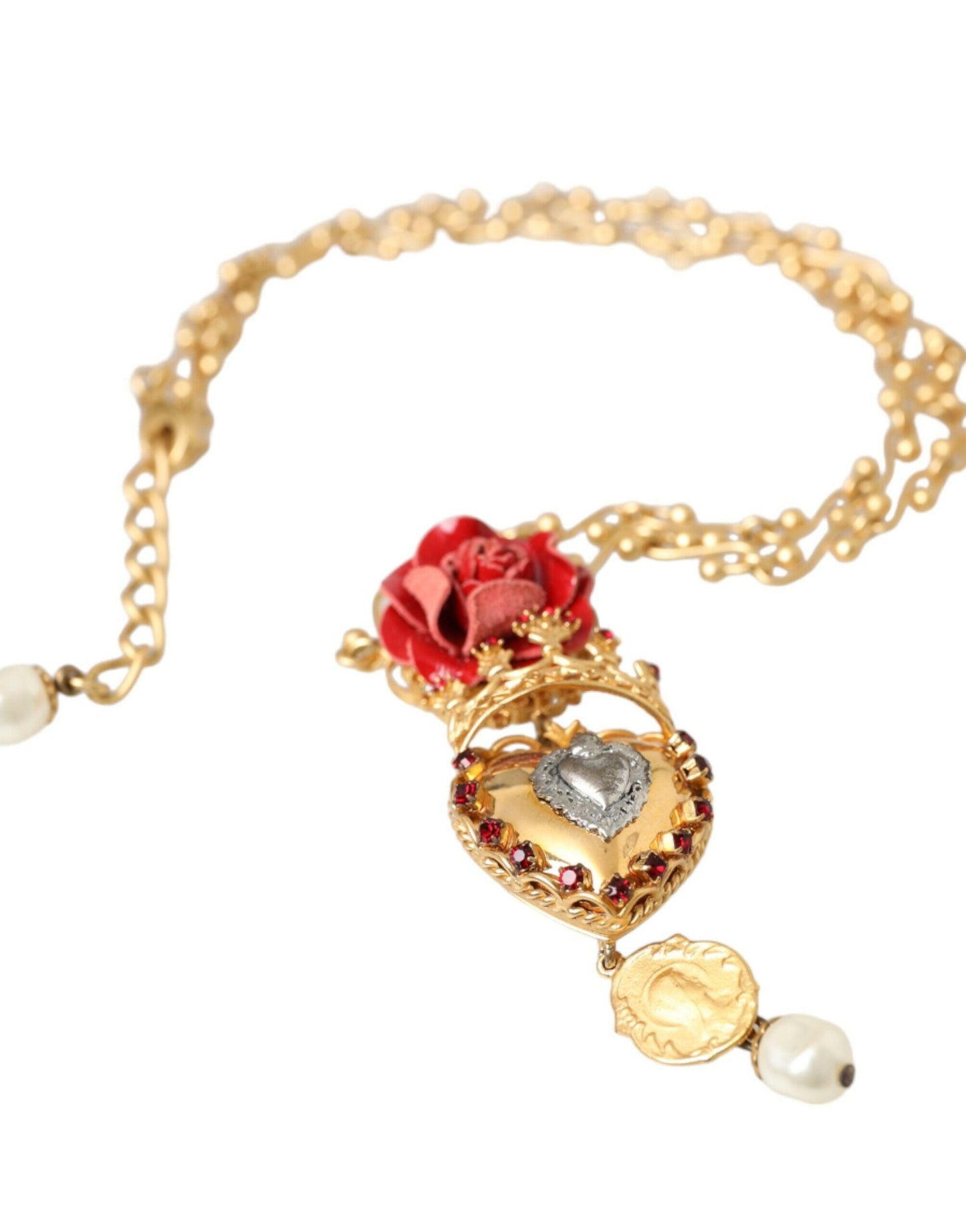 Collier Dolce &amp; Gabbana en laiton doré avec pendentif en cristal rose Sacré-Cœur