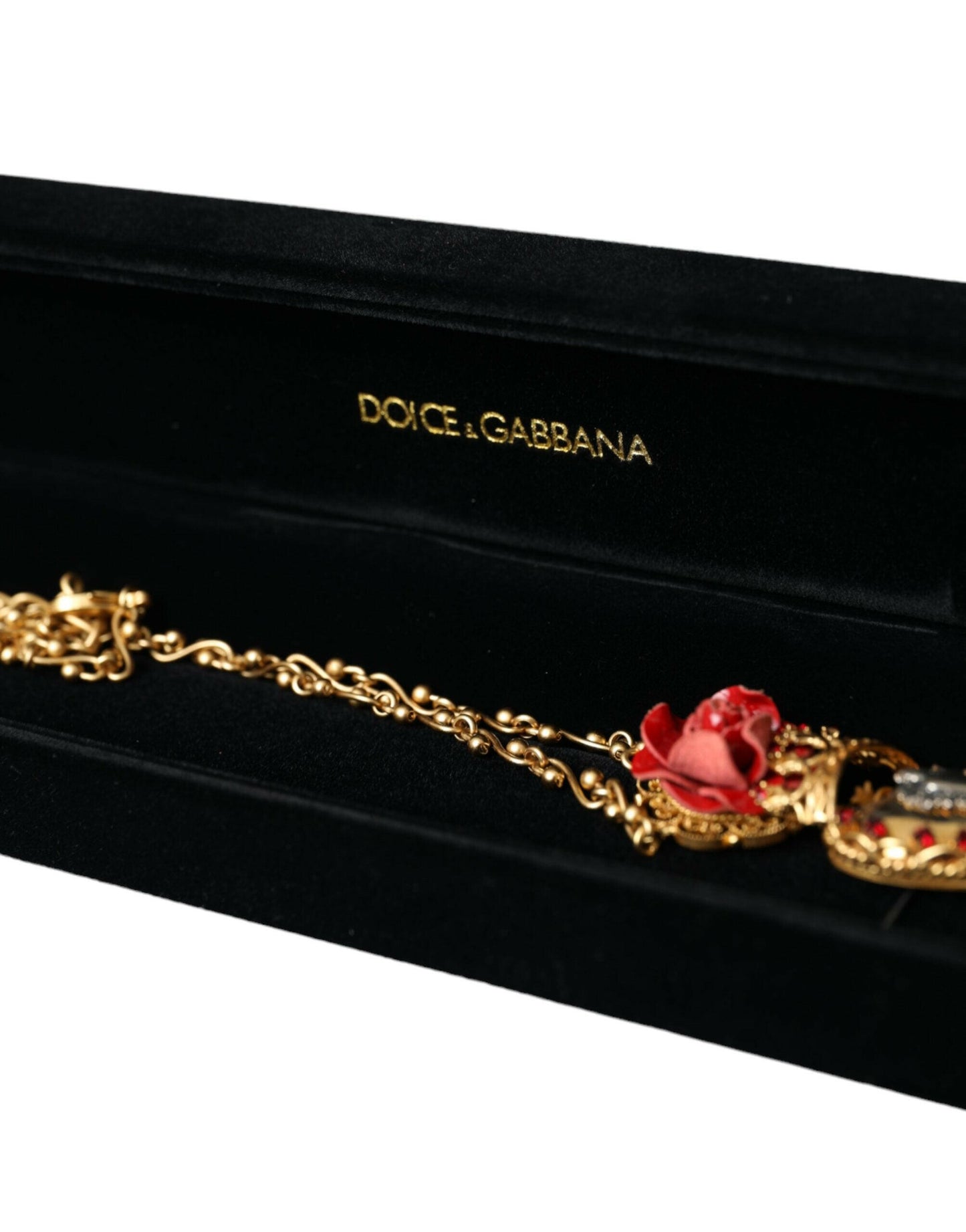 Collier Dolce &amp; Gabbana en laiton doré avec pendentif en cristal rose Sacré-Cœur