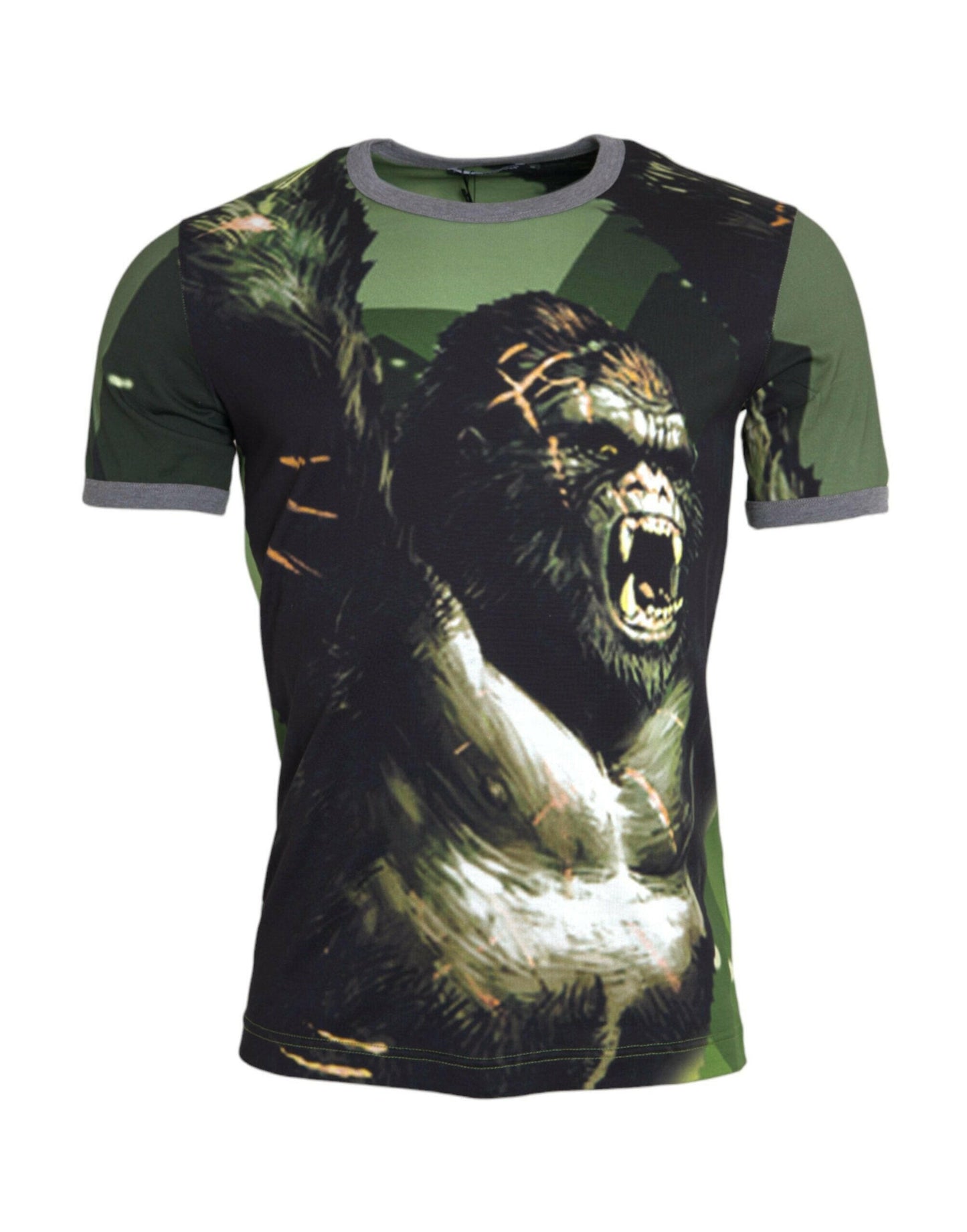 Dolce &amp; Gabbana Grünes T-Shirt aus Gorilla-Baumwolle mit kurzen Ärmeln
