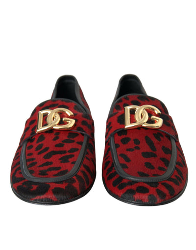 Dolce & Gabbana Red Black Leopard DG Loafers Formal Men Shoes