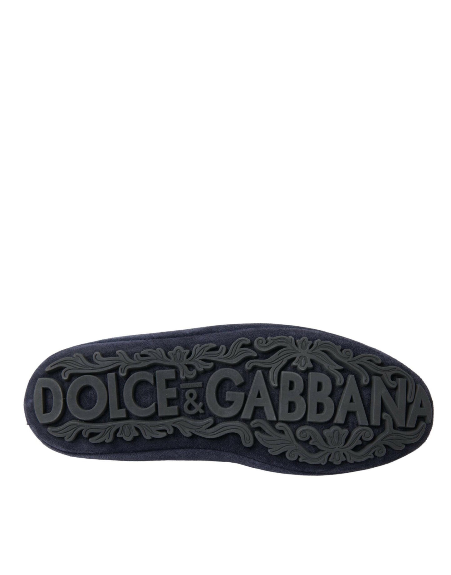 Dolce &amp; Gabbana – Loafer-Schuhe aus blauem Wildleder mit Kristallkrone