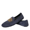 Dolce &amp; Gabbana – Loafer-Schuhe aus blauem Wildleder mit Kristallkrone