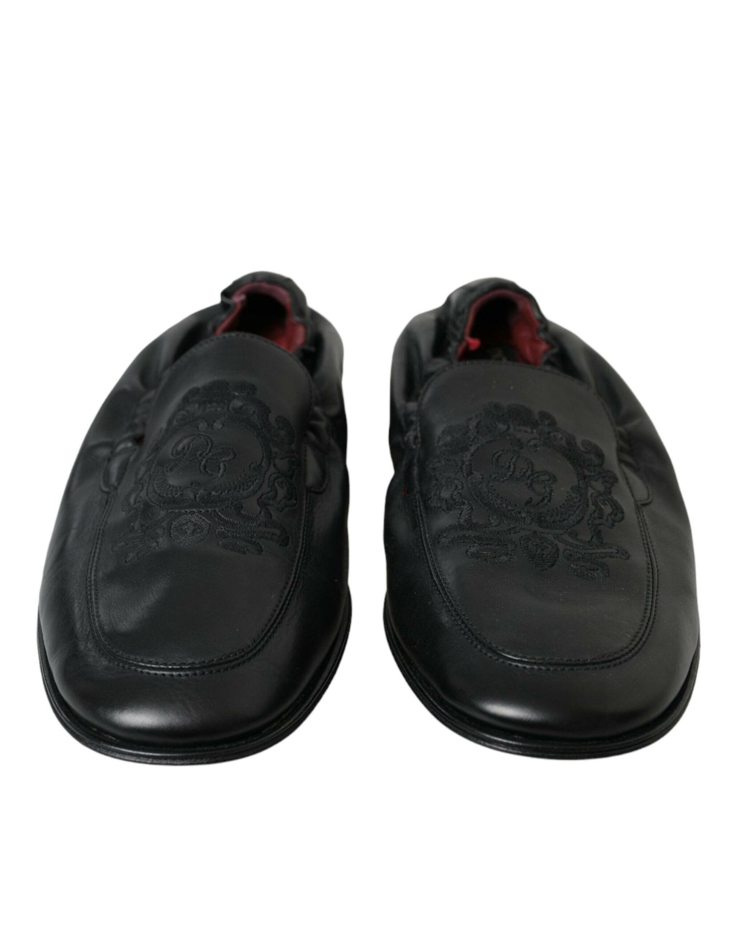 Dolce &amp; Gabbana – Schwarze Leder-Loafer mit Logo-Stickerei für Herren