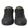 Dolce & Gabbana Black Leather Heart Embellished Sneakers Shoes