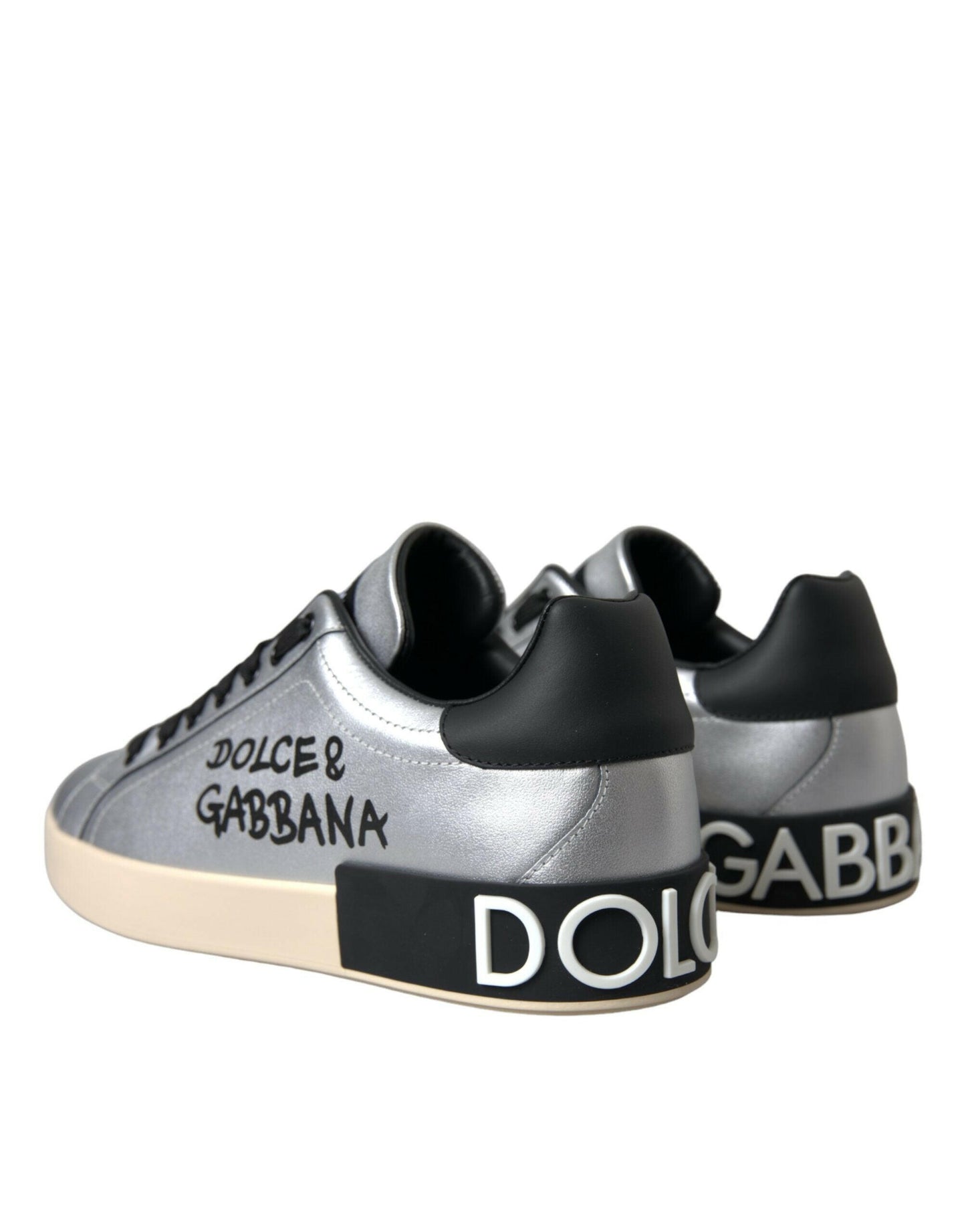 Dolce &amp; Gabbana Silberne Portofino-Sneakers aus Kalbsleder Herren Schuhe
