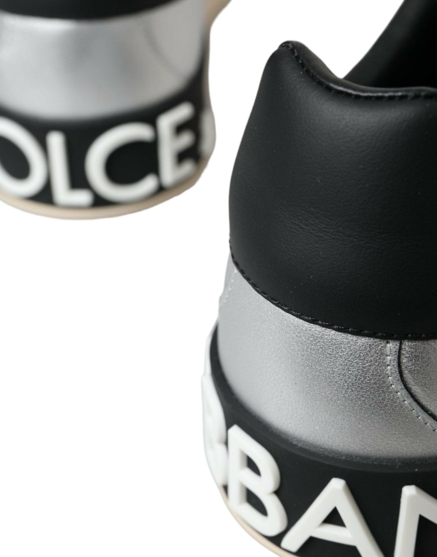 Dolce &amp; Gabbana Silberne Portofino-Sneakers aus Kalbsleder Herren Schuhe