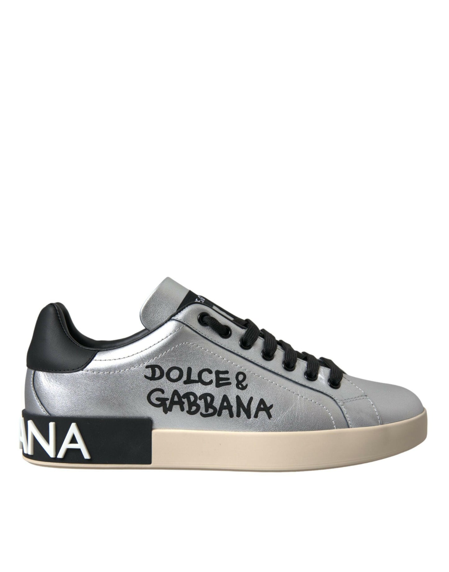 Dolce &amp; Gabbana Silberne Portofino-Sneakers aus Kalbsleder Herren Schuhe