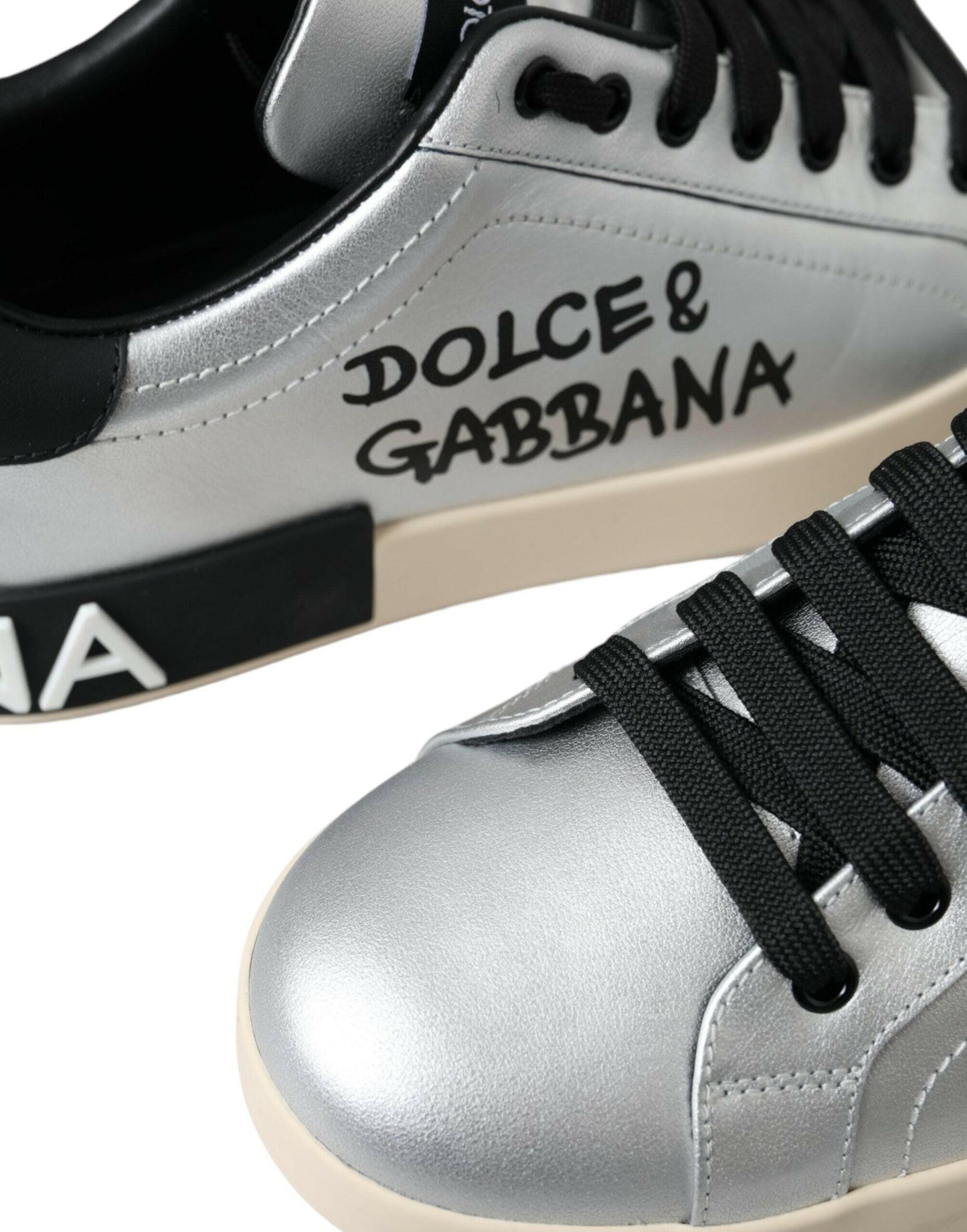 Dolce &amp; Gabbana Silberne Portofino-Sneakers aus Kalbsleder Herren Schuhe