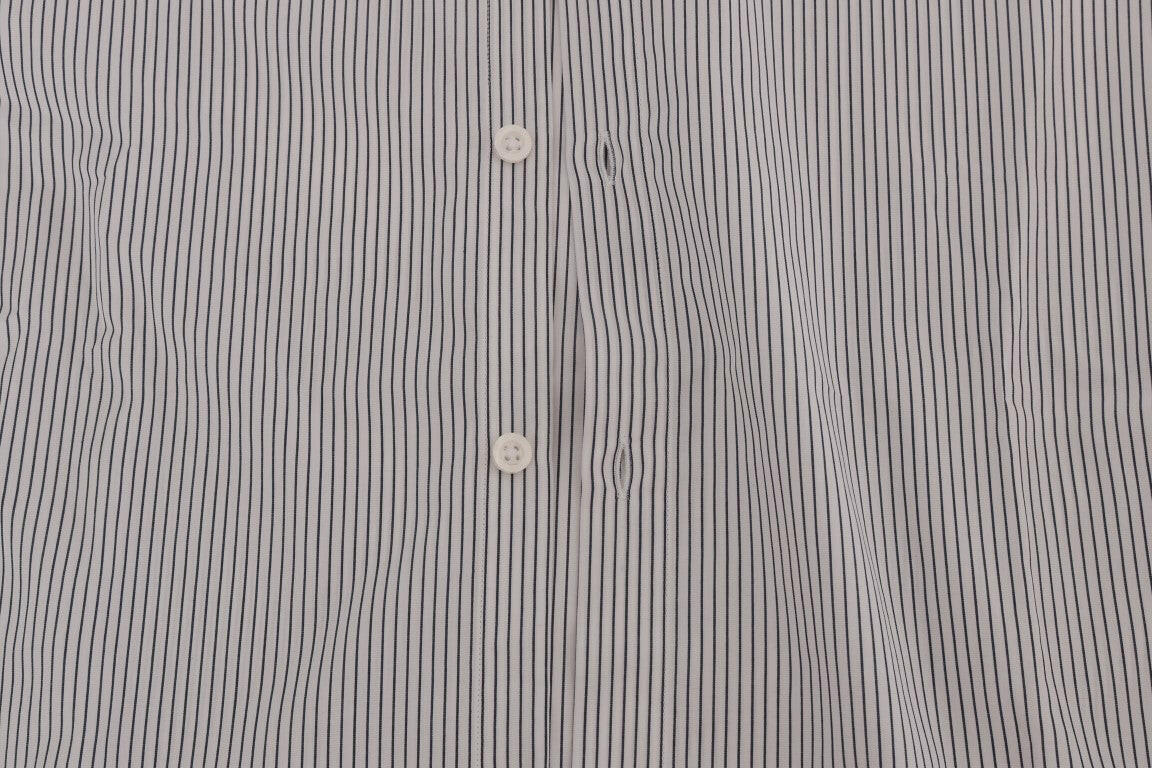 Frankie Morello White Blue Striped Casual Cotton Regular Fit Shirt